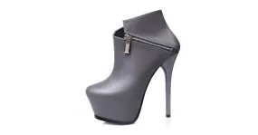 Grey Side Zipper Ankle Stiletto Platforms Boots