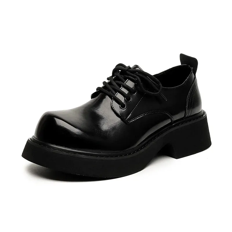 Gusan Extra Round Toe Glossy Derby Shoes