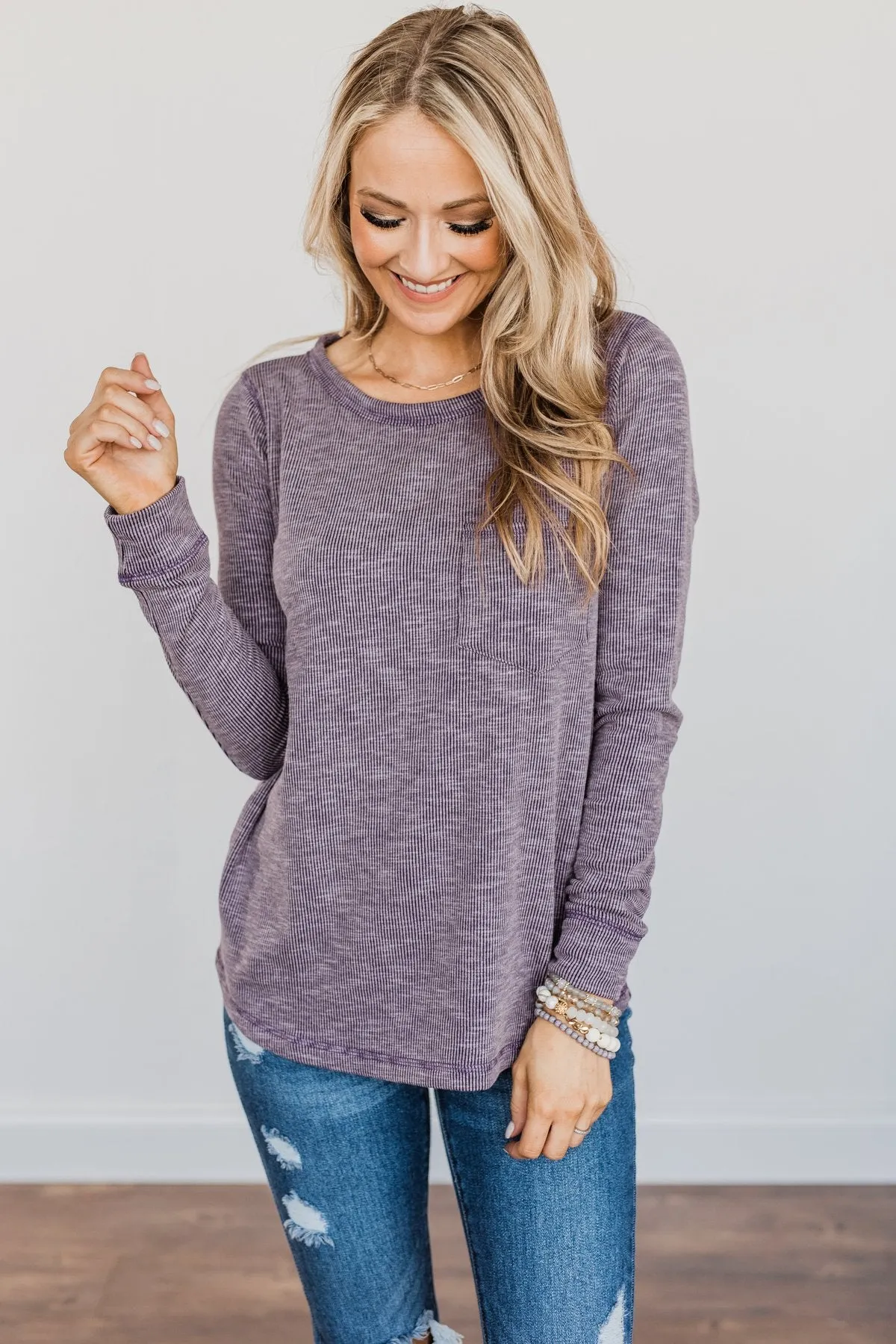 Knit Pocket Top- Eggplant