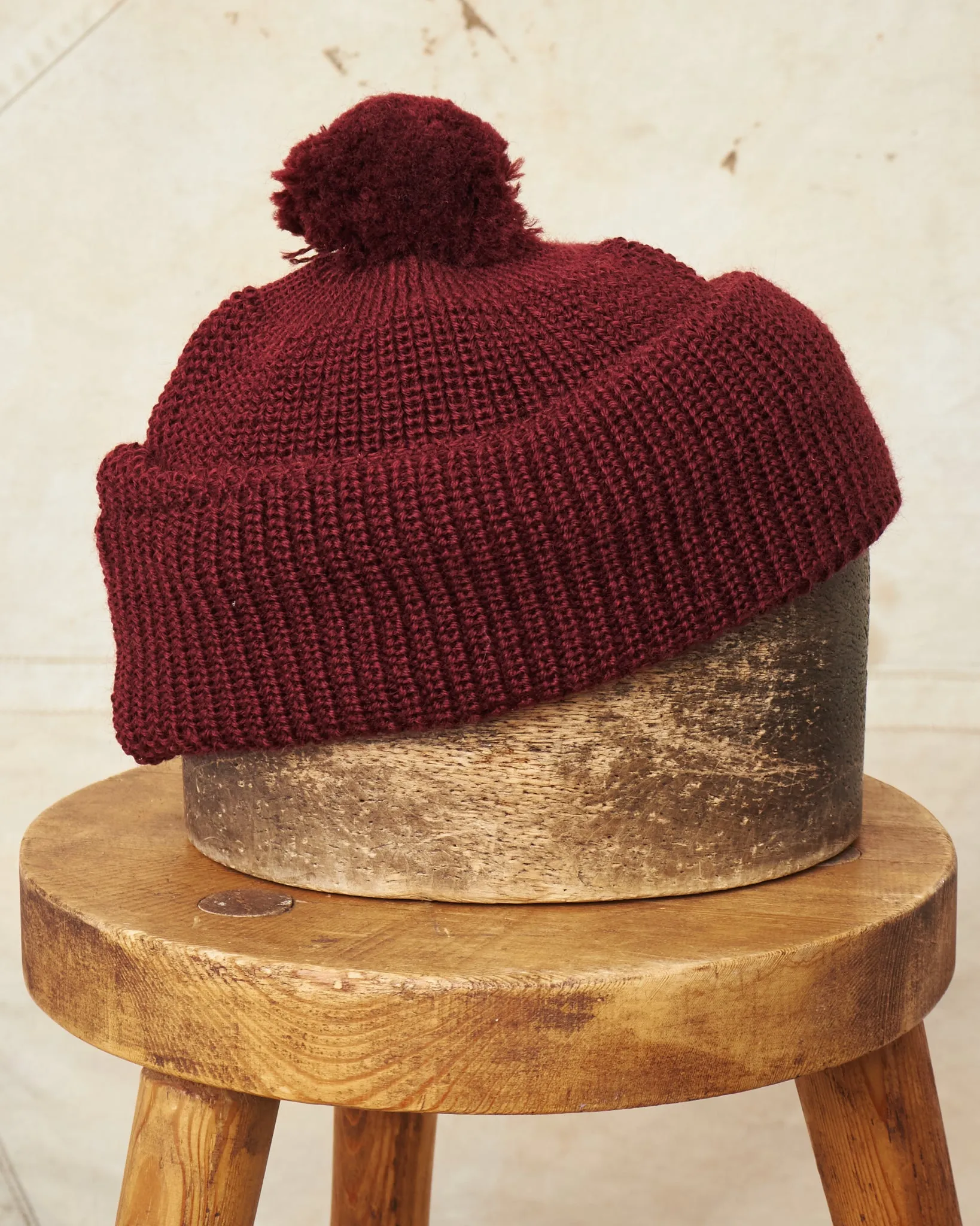 Heimat Wool U Boat Bobble Hat Burgundy