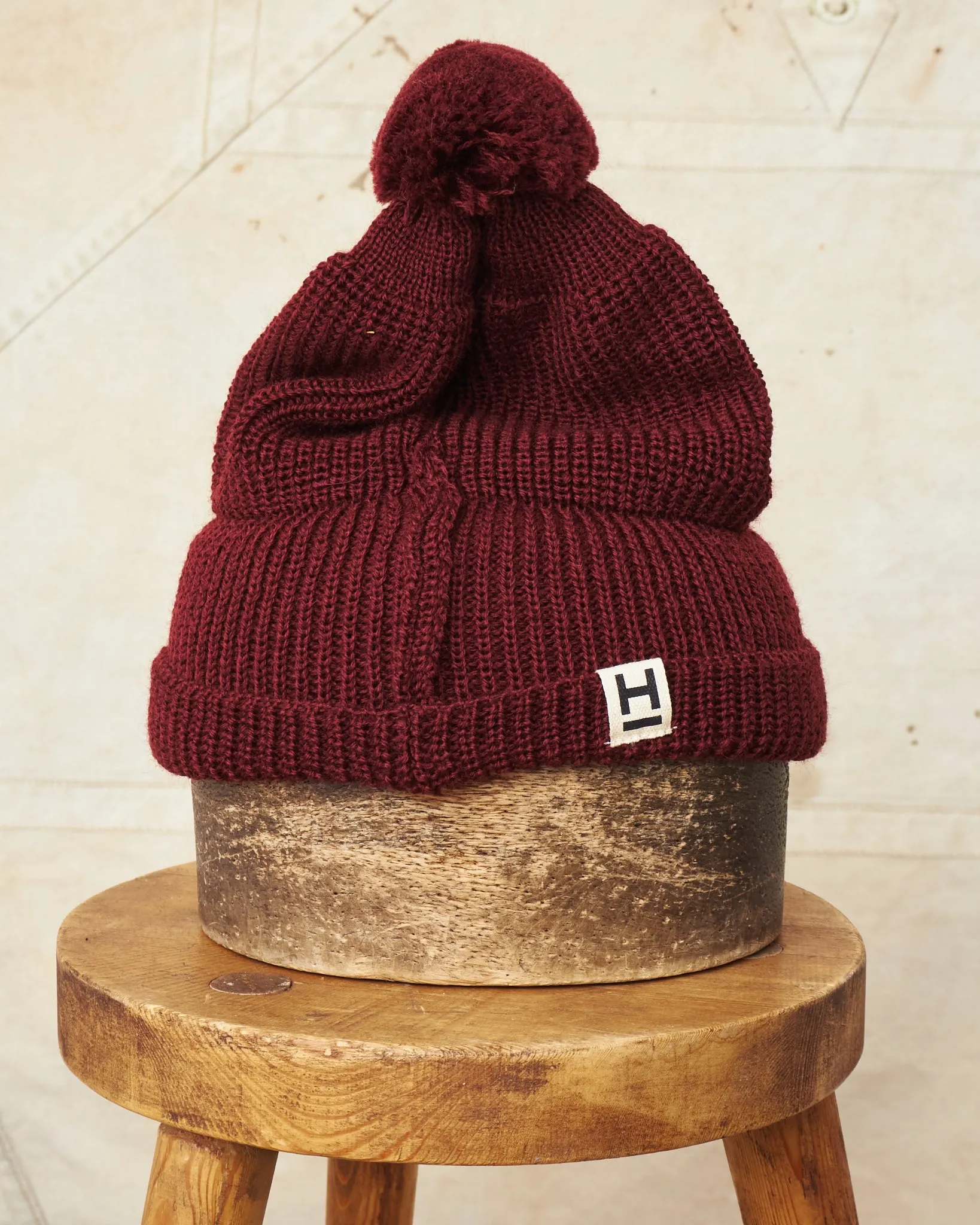 Heimat Wool U Boat Bobble Hat Burgundy