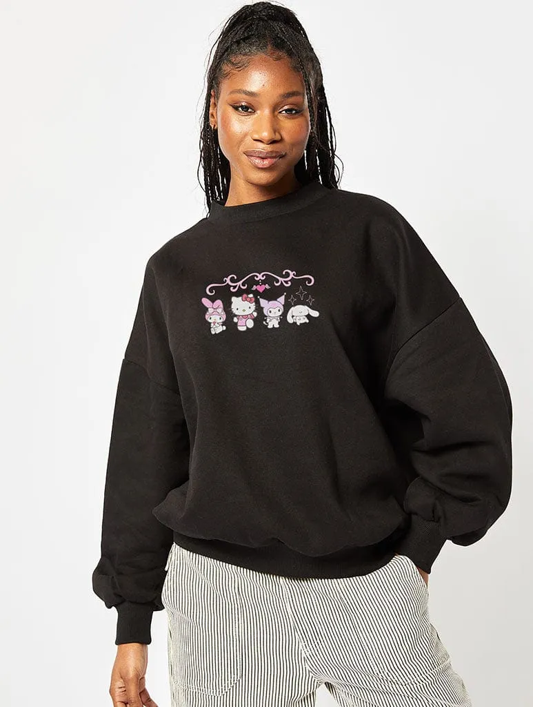 Hello Kitty x Skinnydip Mixed Character Sweatshirt In Black