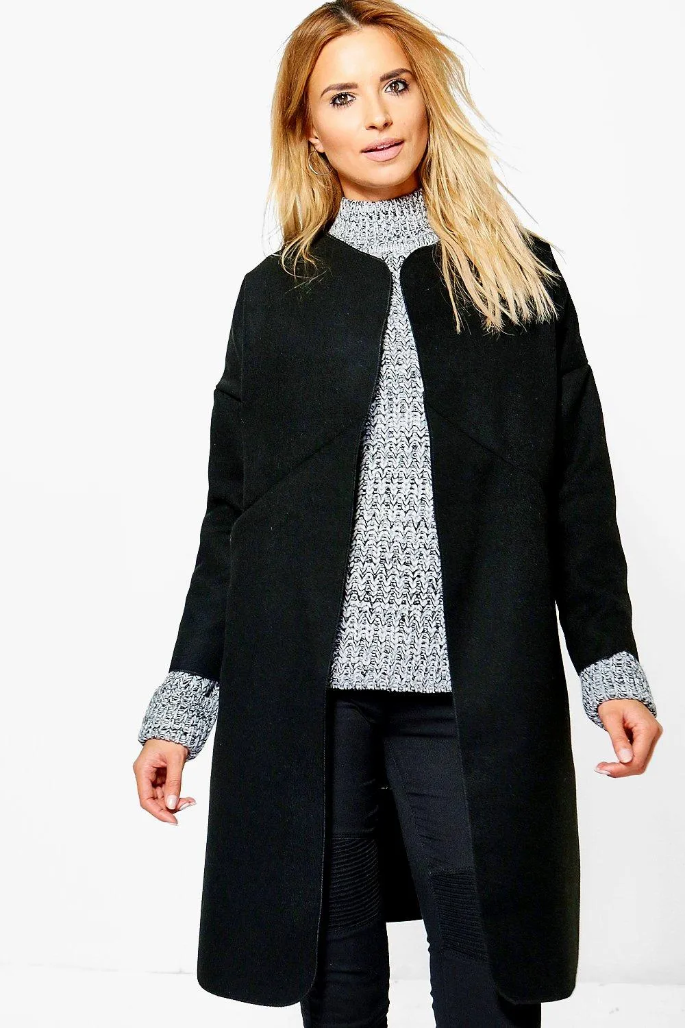 Holly Collarless Wool Look Coat