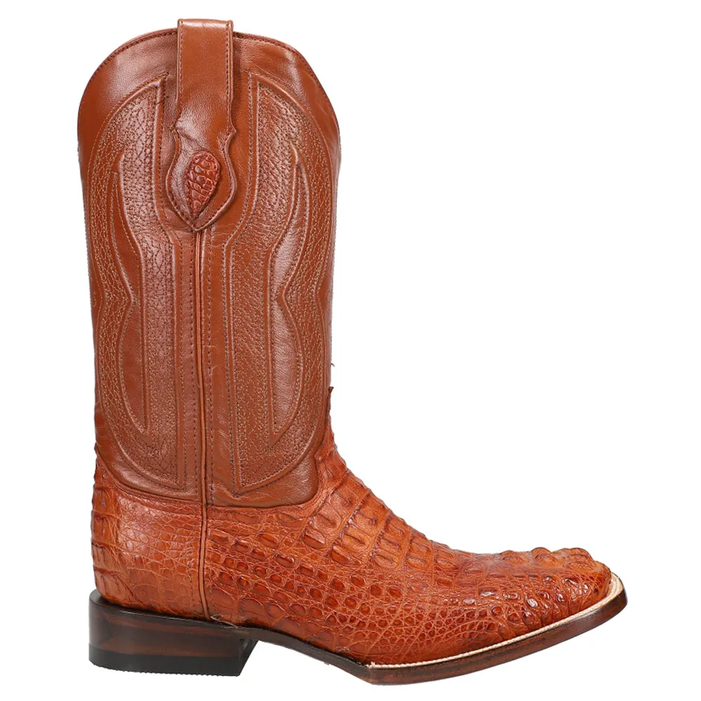 Hornback Caiman Embroidered Square Toe Cowboy Boots