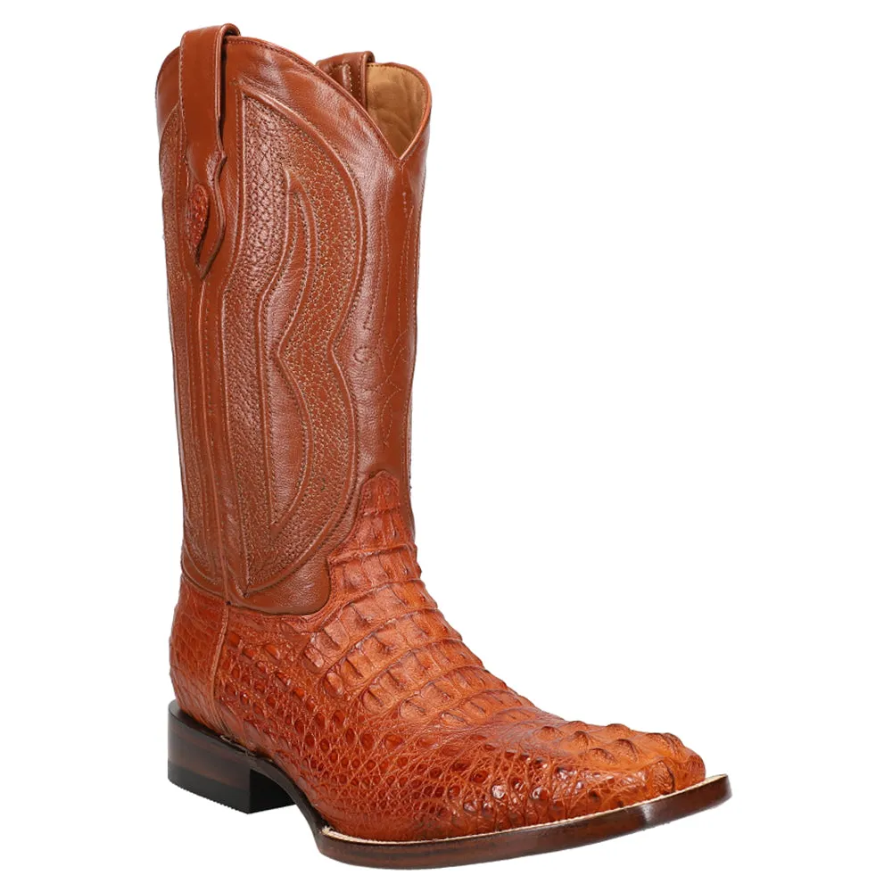 Hornback Caiman Embroidered Square Toe Cowboy Boots