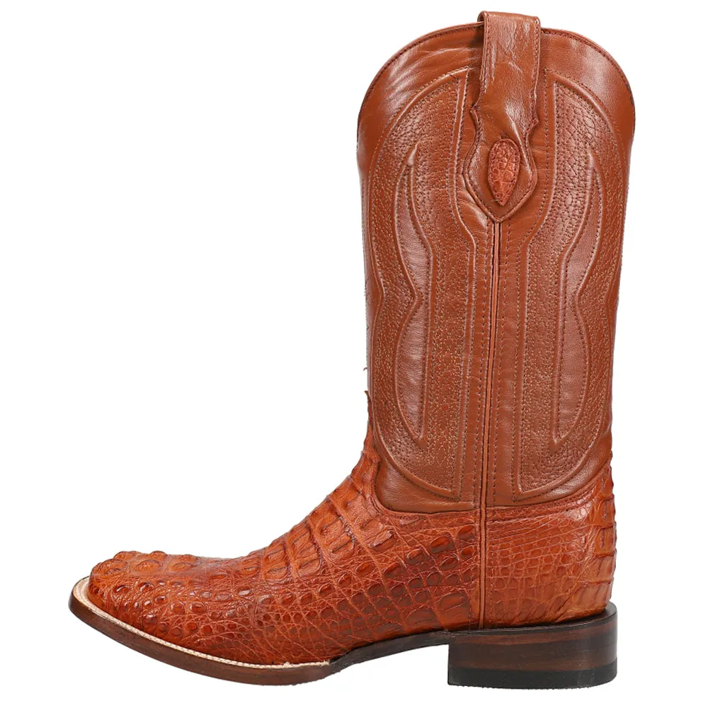 Hornback Caiman Embroidered Square Toe Cowboy Boots