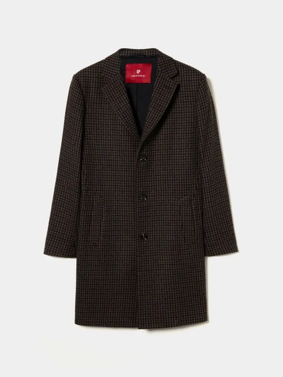 Houndstooth Pattern Long Coat: Shop Now