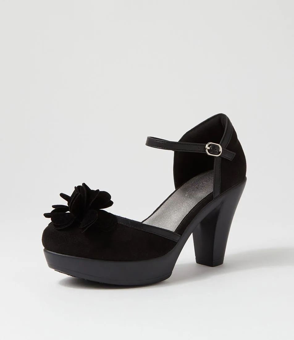 I LOVE BILLY Winnet Black Microsuede Heels