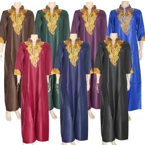 Islamic Abaya Dress with Batik Fabric and African Embroidery