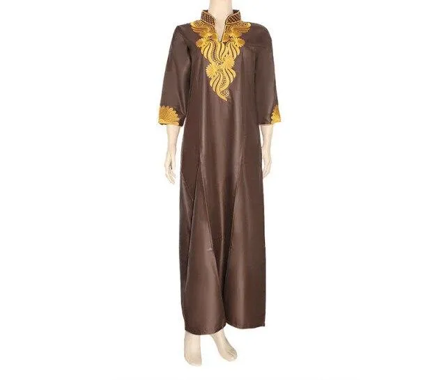 Islamic Abaya Dress with Batik Fabric and African Embroidery