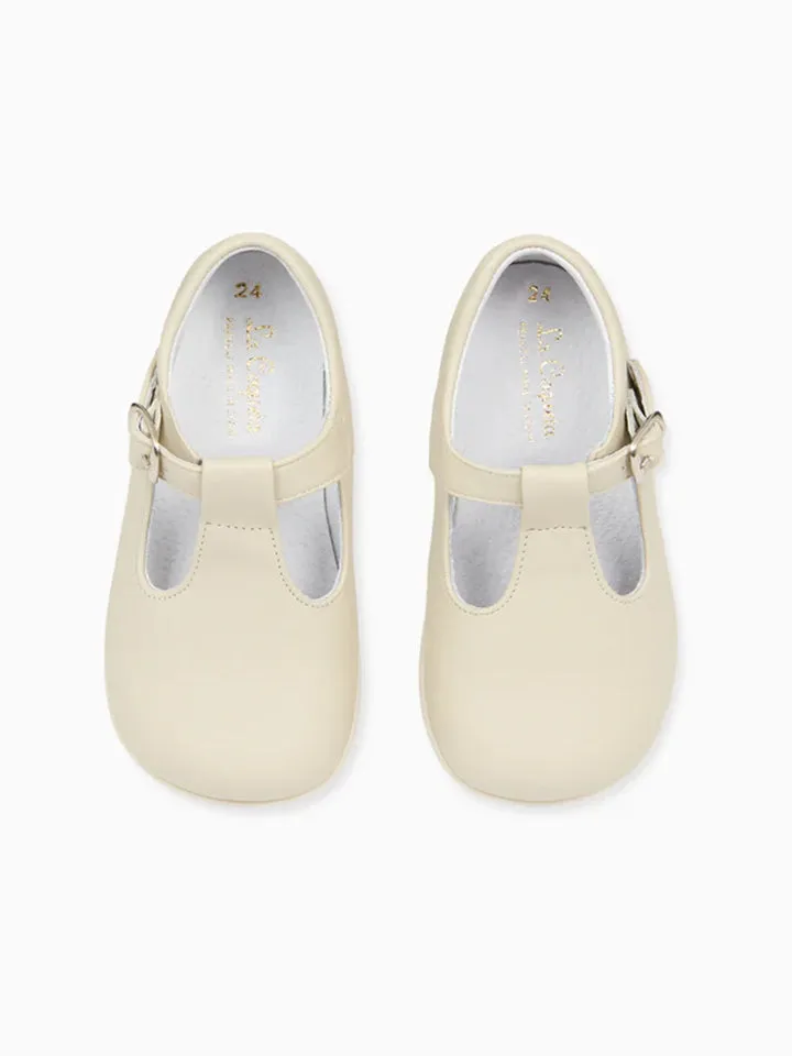 Ivory Leather Toddler T-Bar Shoes