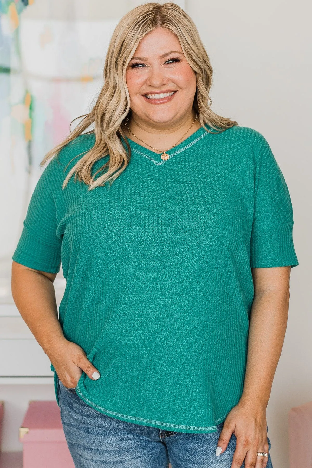 Jade Green Flirty Knit Top