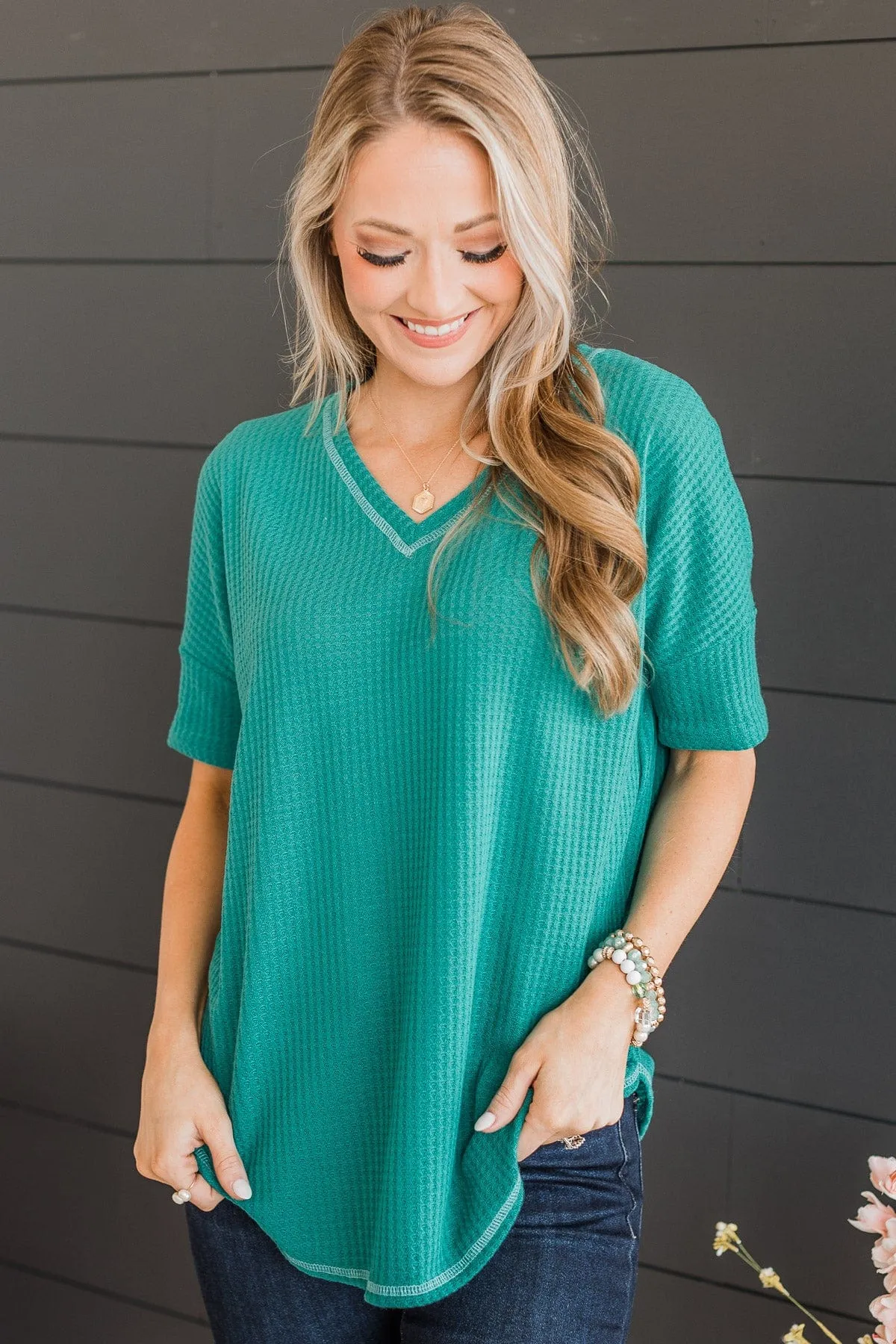 Jade Green Flirty Knit Top