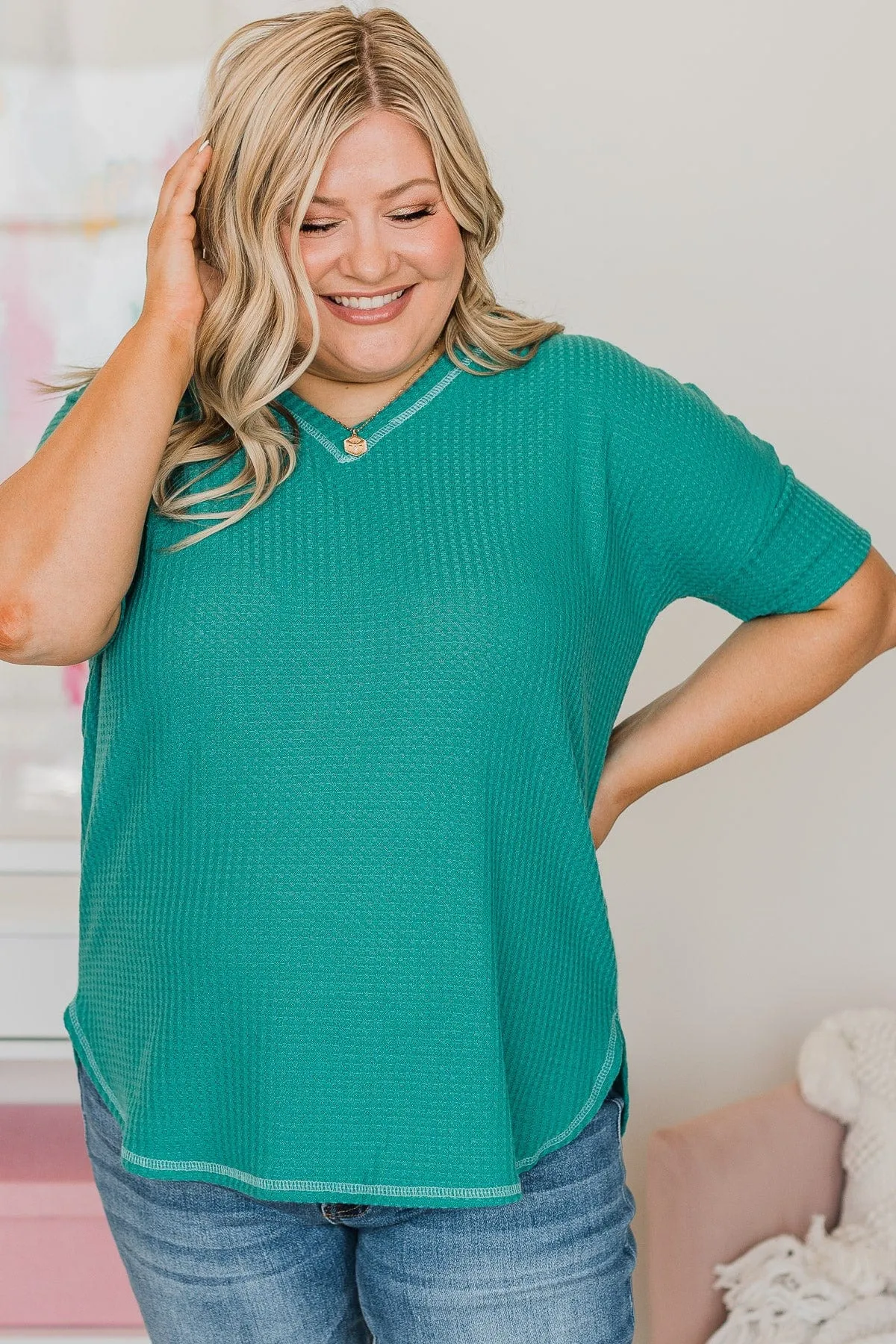 Jade Green Flirty Knit Top