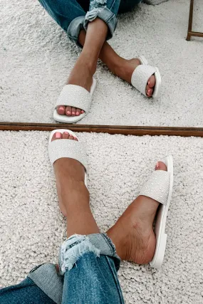 Just Too Pretty Beaded Pearl Flat Sandals (White)