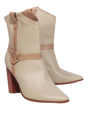 Kaanas - Beige Pebbled Leather Heeled Western Boots Sz 8