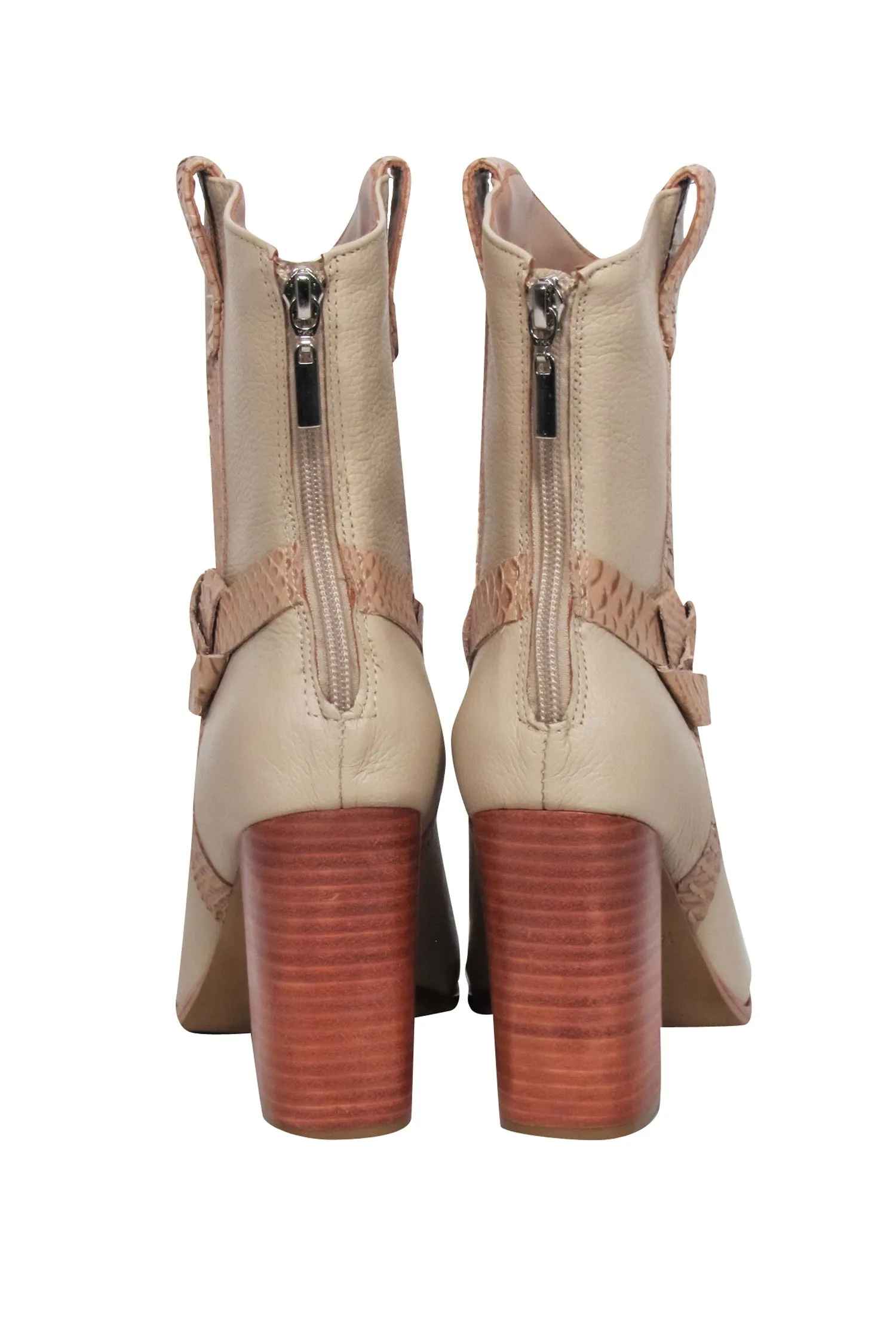 Kaanas - Beige Pebbled Leather Heeled Western Boots Sz 8