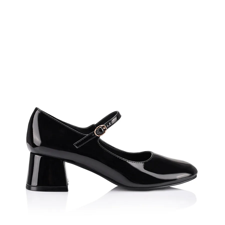 Kenna Mary Jane Block Heels - Black Patent