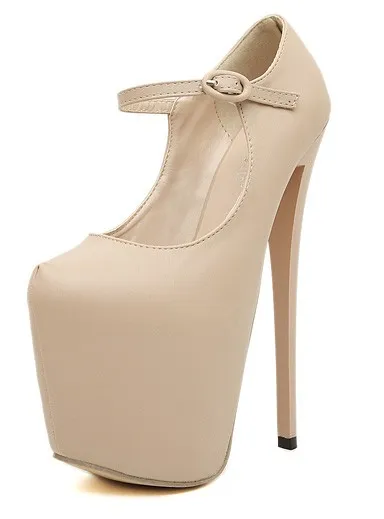 Khaki Beige Mary Jane Super High Heel Stiletto Platforms