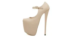 Khaki Beige Mary Jane Super High Heel Stiletto Platforms