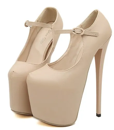 Khaki Beige Mary Jane Super High Heel Stiletto Platforms