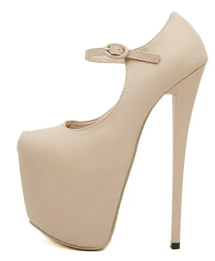 Khaki Beige Mary Jane Super High Heel Stiletto Platforms