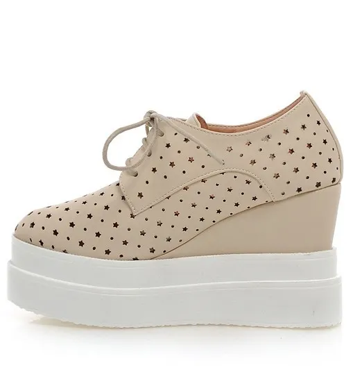 Khaki Star Hollow Slingback Lace-Up Platforms Wedges Oxfords Sneakers