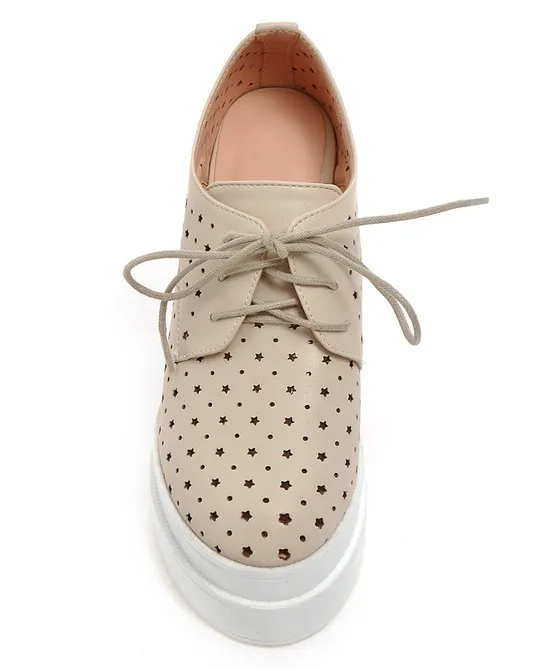 Khaki Star Hollow Slingback Lace-Up Platforms Wedges Oxfords Sneakers