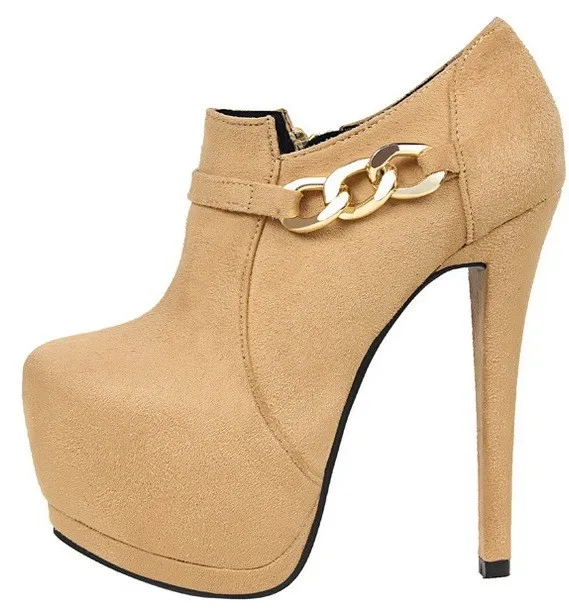 Khaki Suede chain Ankle Stiletto Platform Boots