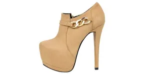 Khaki Suede chain Ankle Stiletto Platform Boots