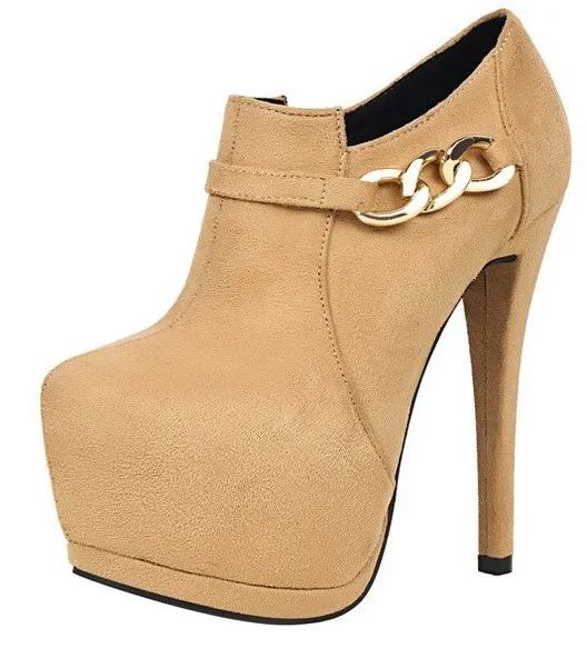 Khaki Suede chain Ankle Stiletto Platform Boots