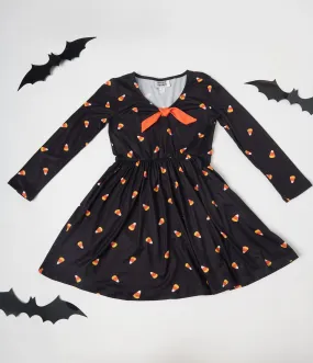 Kids Fit and Flare Candy Corn Dress with Hello Gorgeous Print