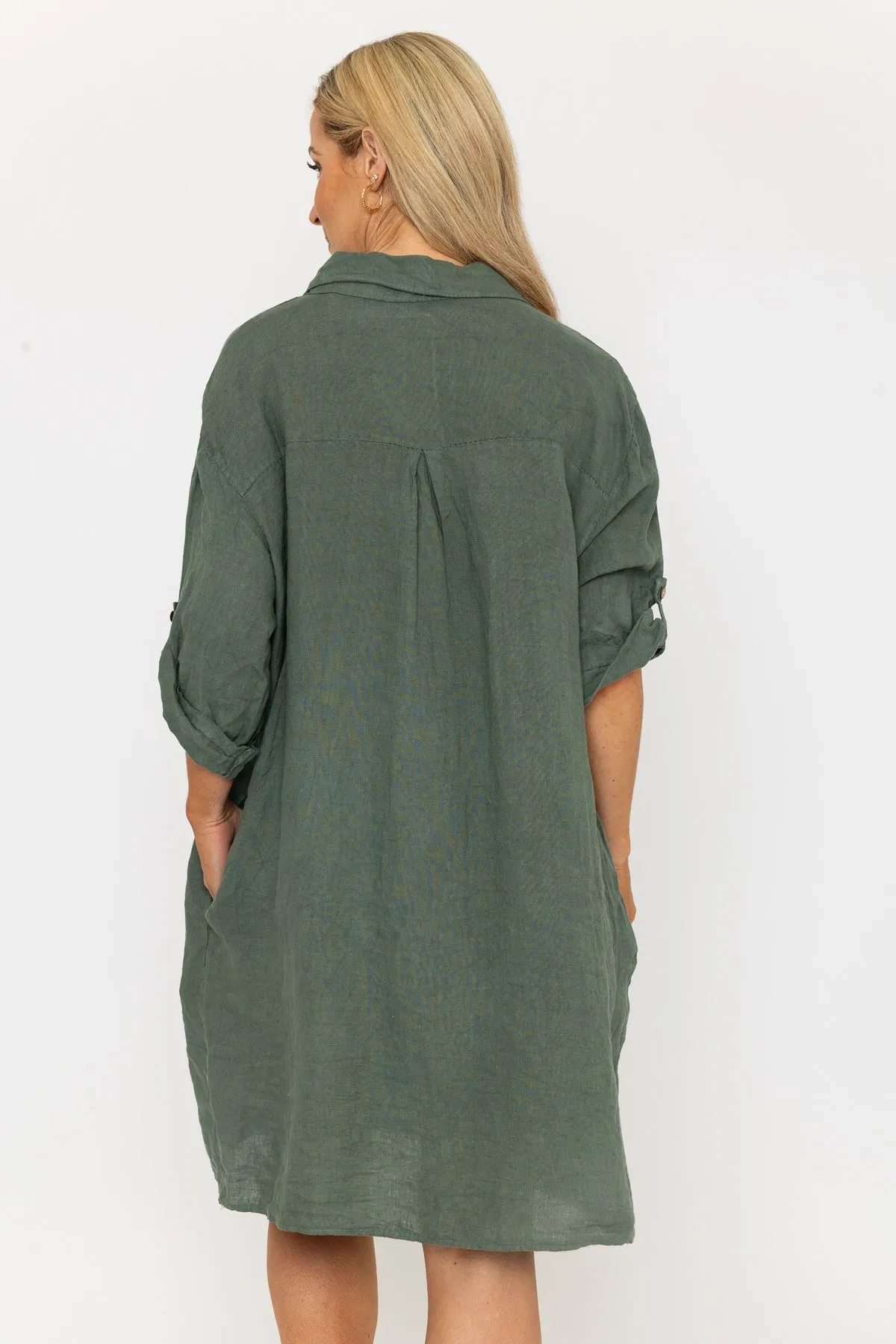 Knee Length Khaki Linen Dress