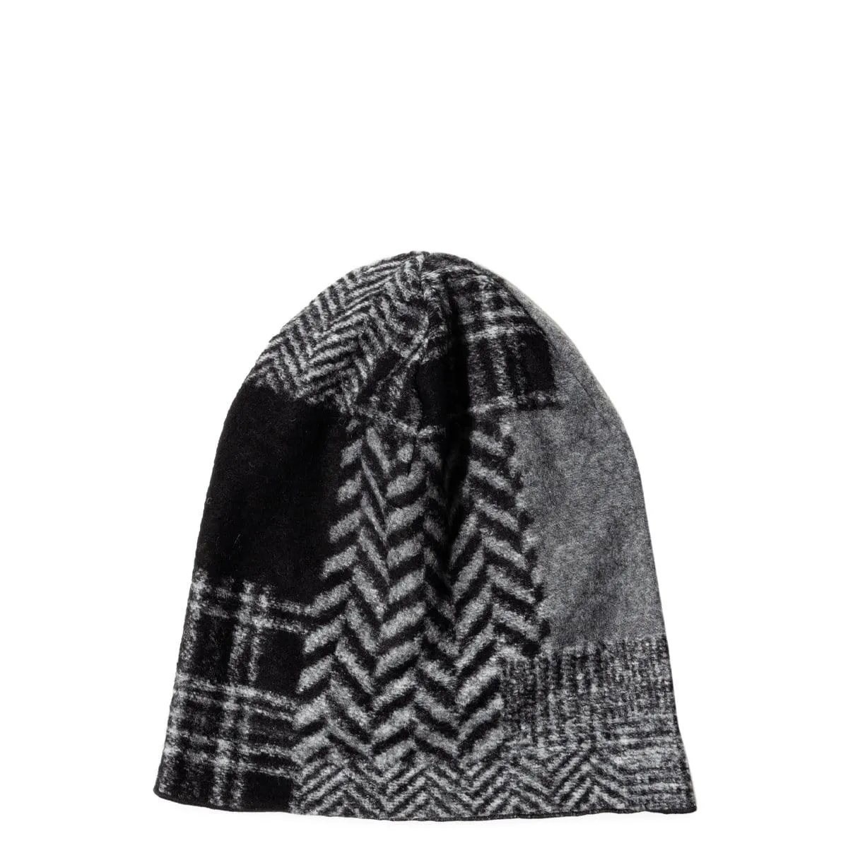 Knit Beanie Cap Black/Grey Knit Patchwork Herringbone