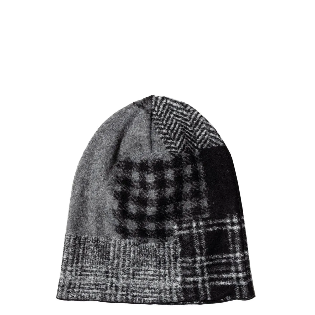 Knit Beanie Cap Black/Grey Knit Patchwork Herringbone