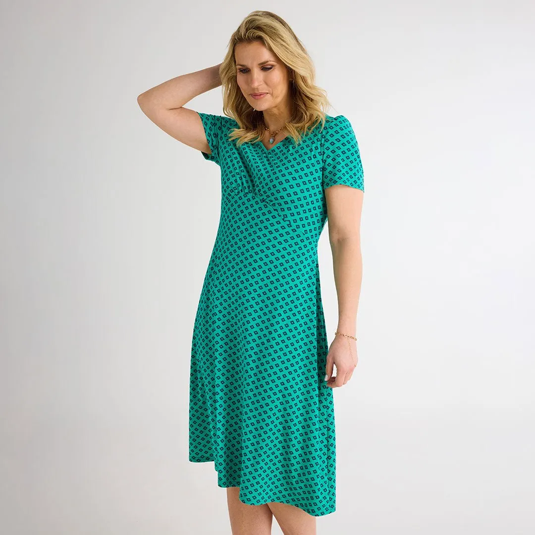 Ladies Green Diamond Print Dress