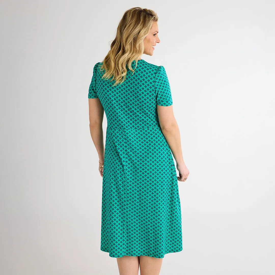 Ladies Green Diamond Print Dress