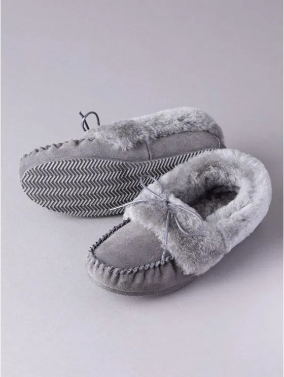 Women's Dark Grey Sheepskin Moccasins