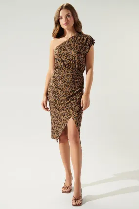 Lea Leopard Kassandra One Shoulder Tulip Jersey Knit Dress