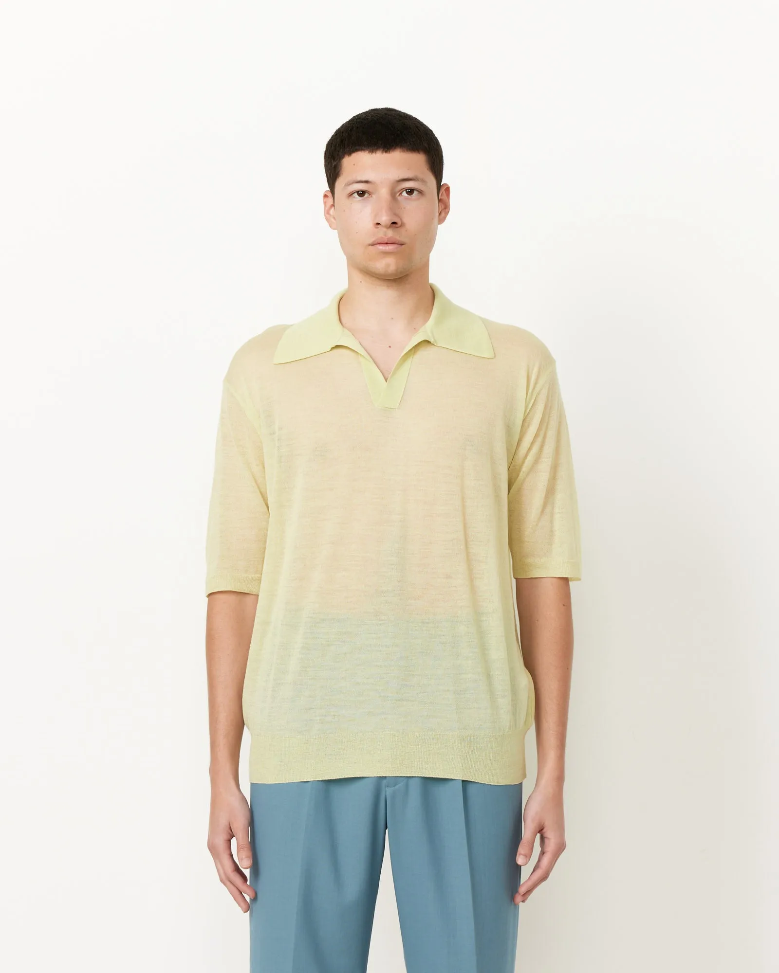 Lime Yellow Silk Knit Skipper Polo - Shop Now