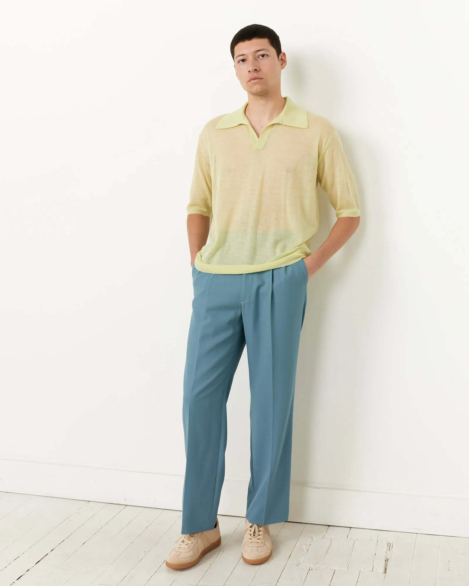 Lime Yellow Silk Knit Skipper Polo - Shop Now