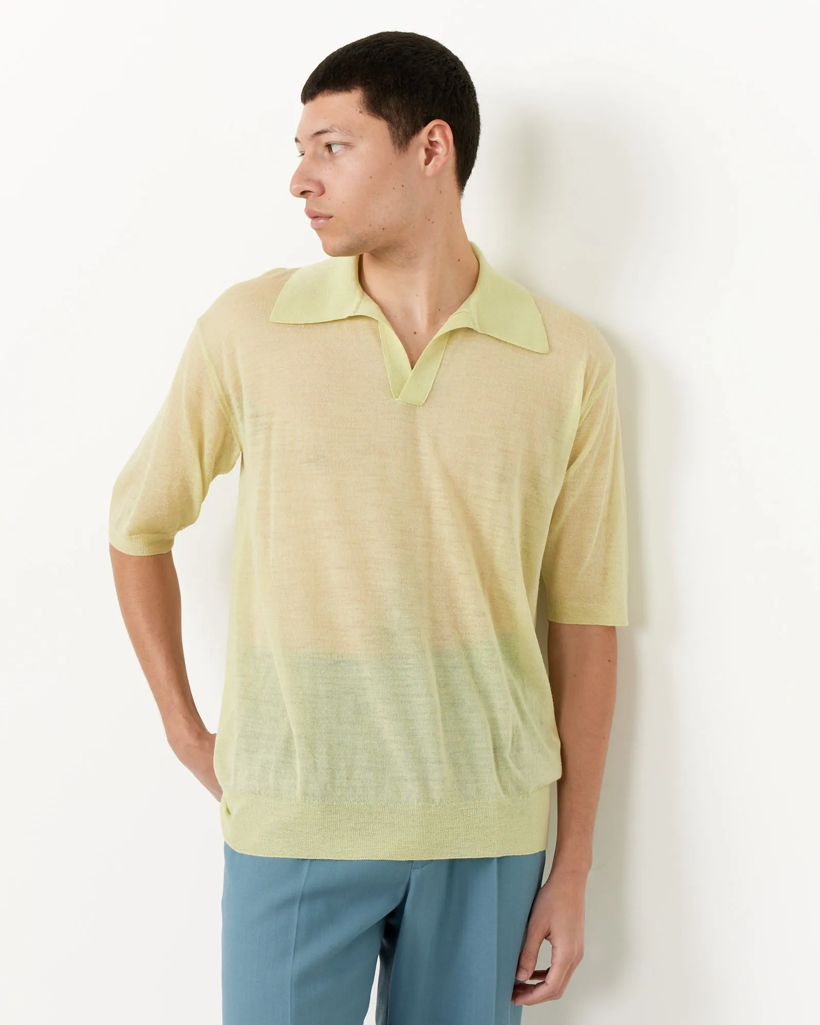 Lime Yellow Silk Knit Skipper Polo - Shop Now