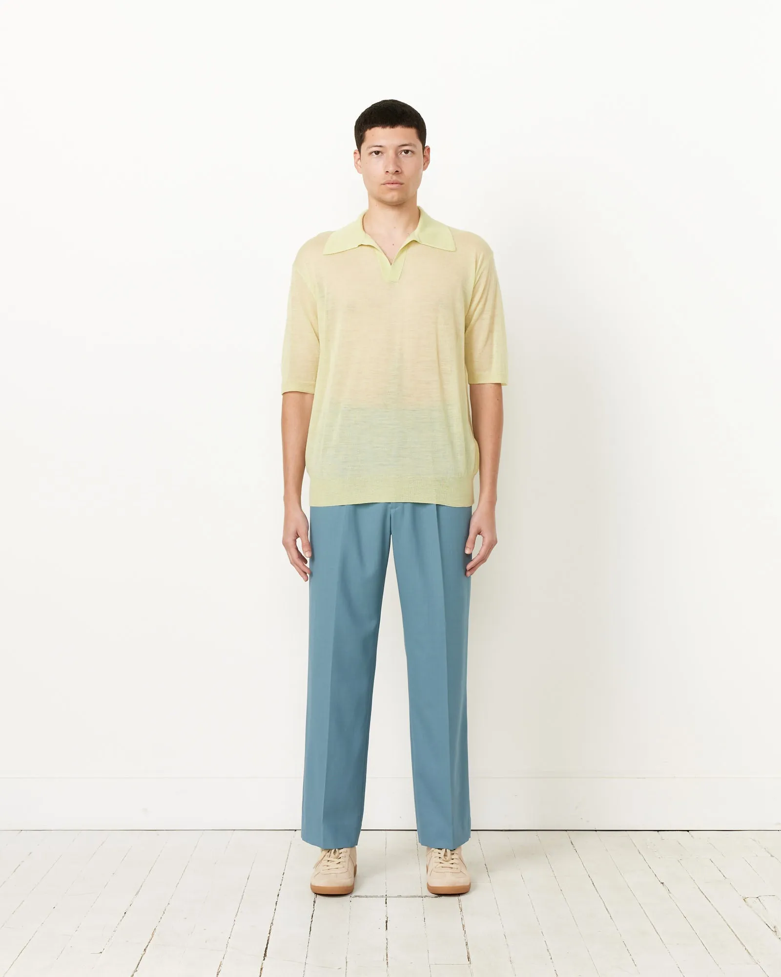 Lime Yellow Silk Knit Skipper Polo - Shop Now