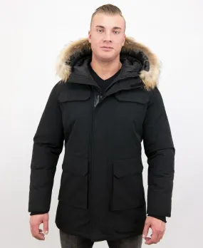 Long Black Parka Coat for Men White