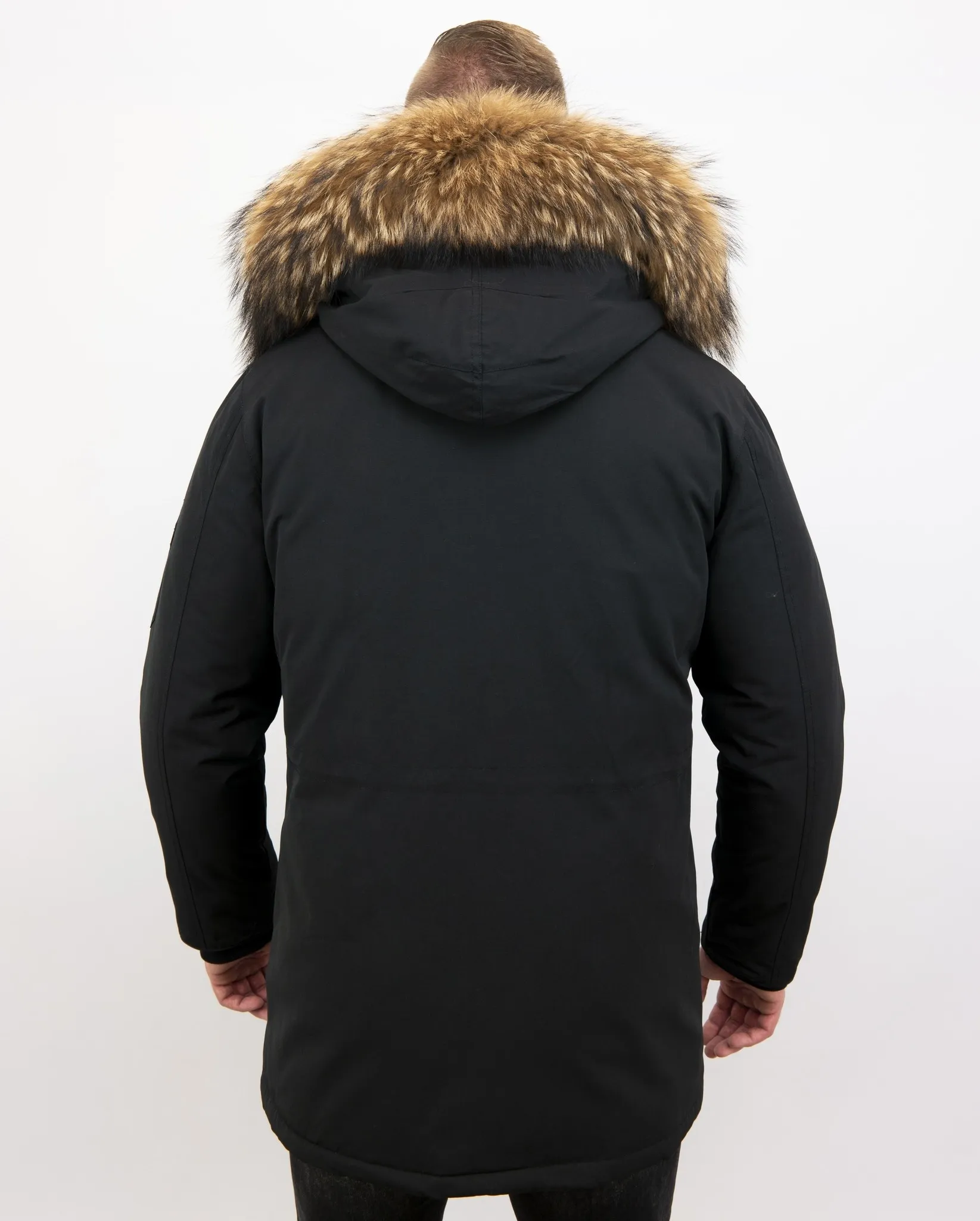 Long Black Parka Coat for Men White