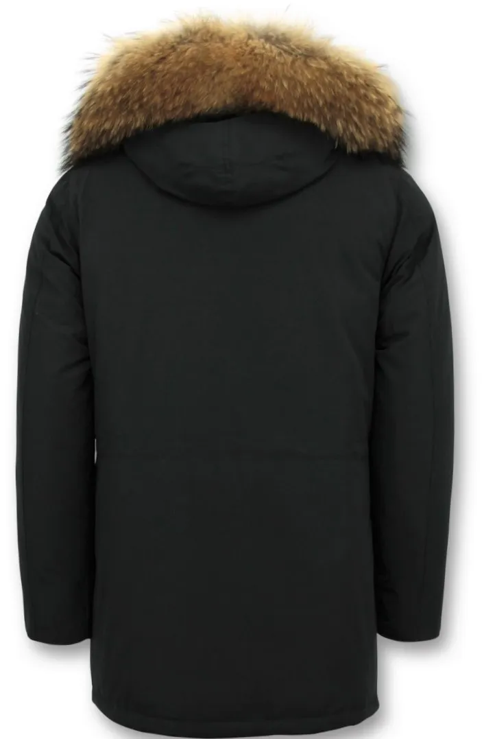 Long Black Parka Coat for Men White