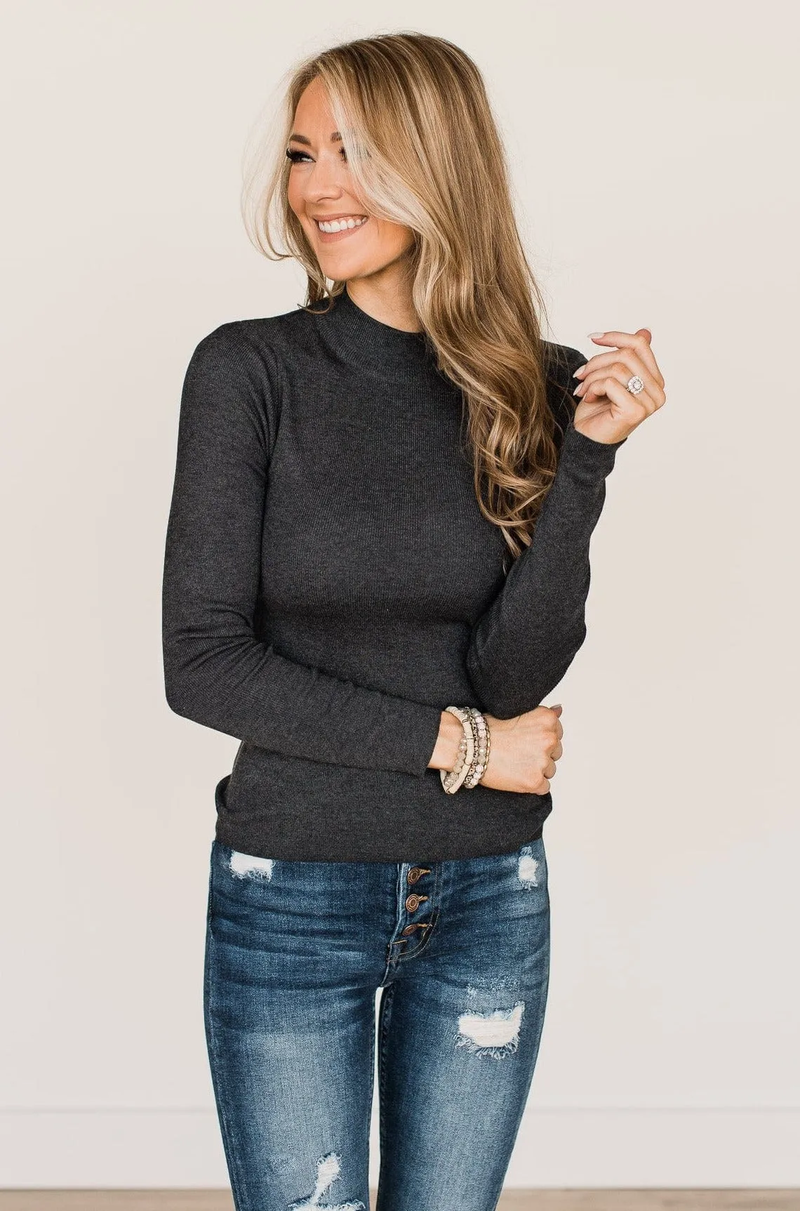 Long Sleeve Charcoal Knit Top - Just Because