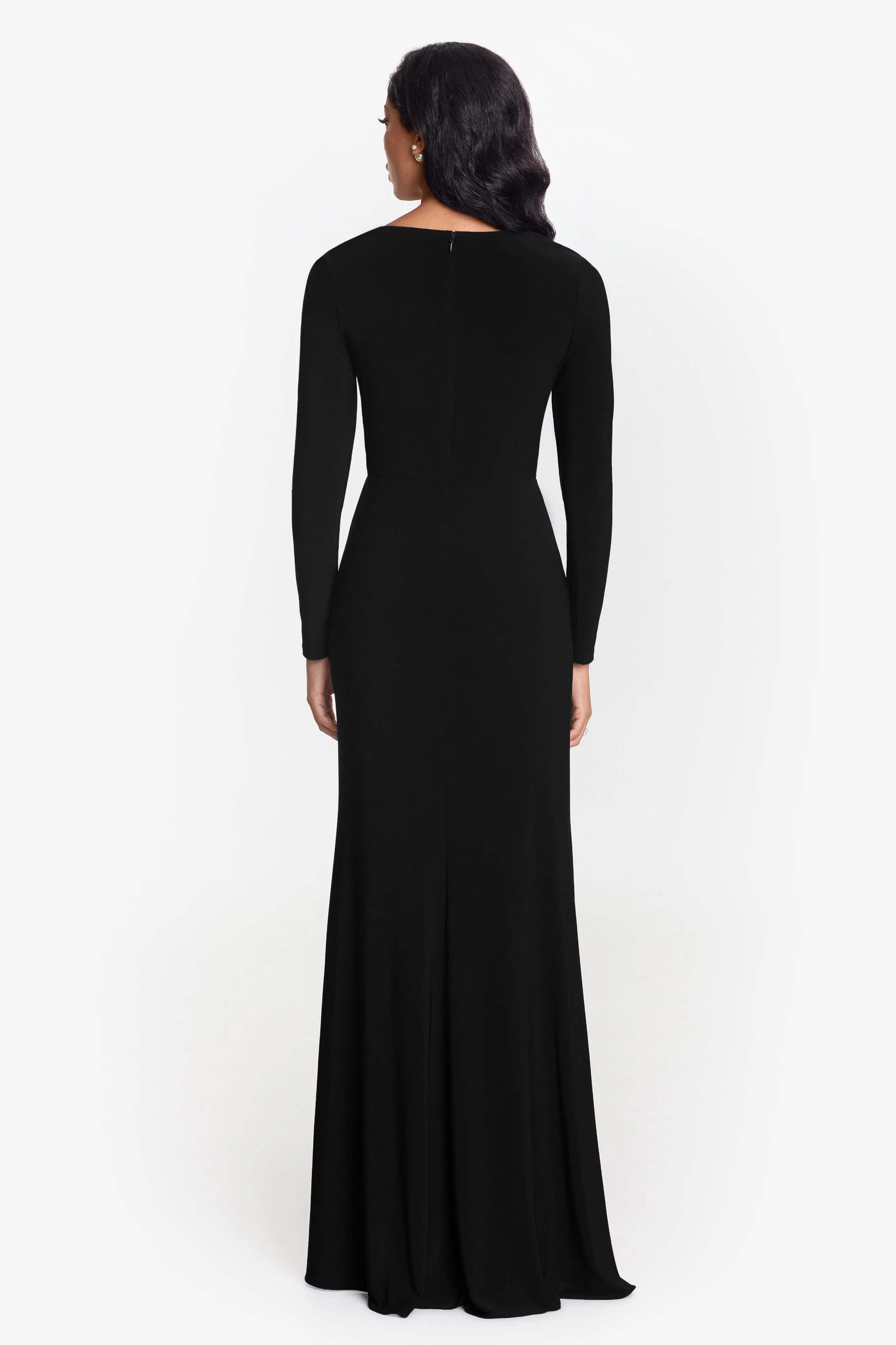 Long Sleeve Ruffled Gown with Side Slit