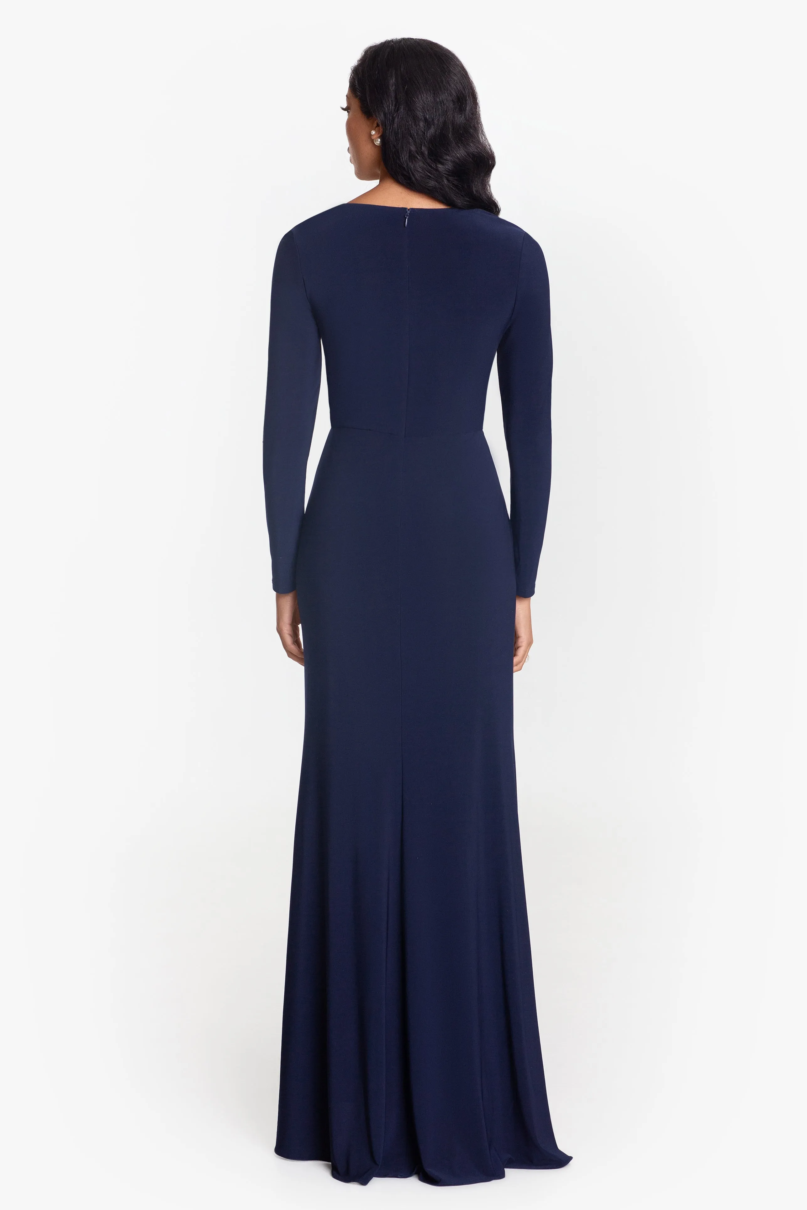 Long Sleeve Ruffled Gown with Side Slit