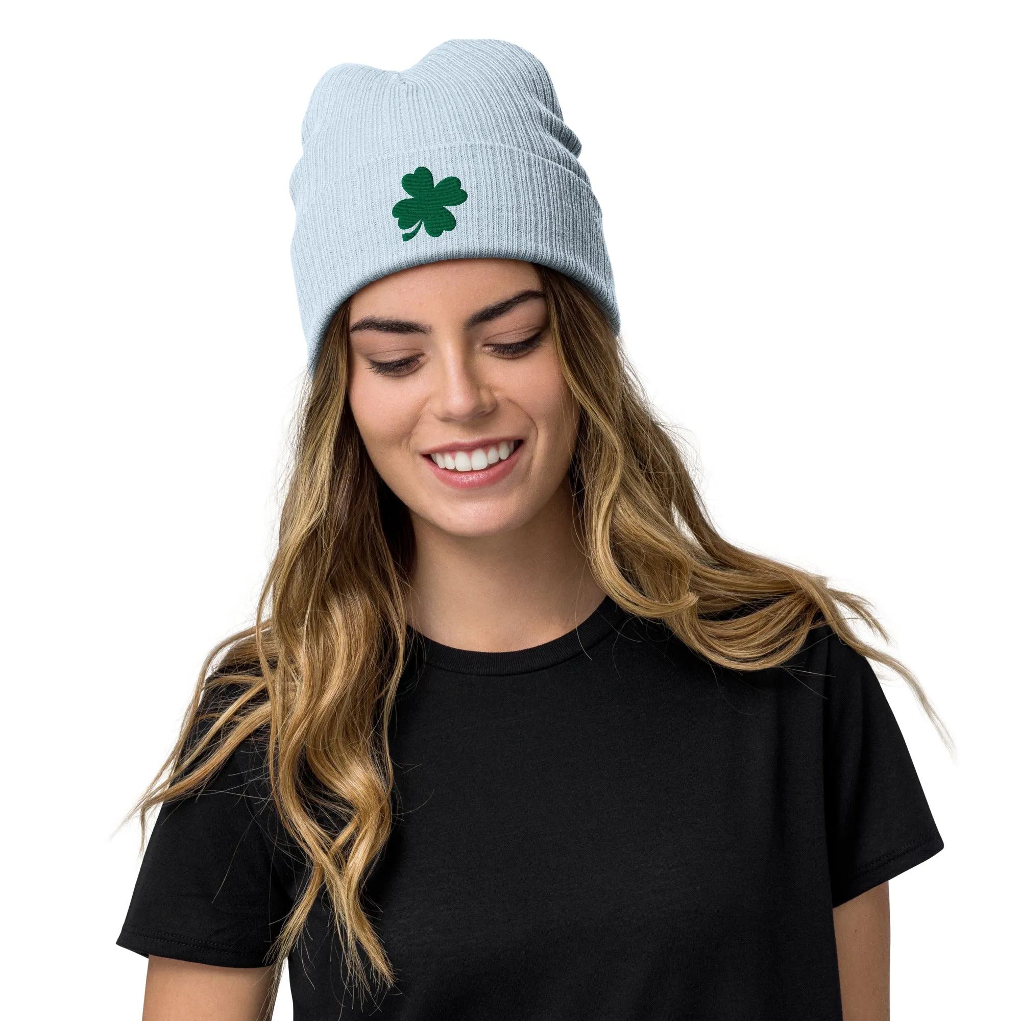 Lucky Clover Ribbed Knit Beanie